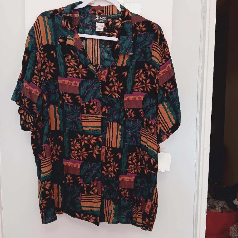 Vintage Radcliffe Woman Floral Printed Button-Up Shirt Size 1X